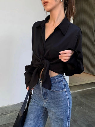High-end Satin Long-Sleeved Loose Shirt by painevida