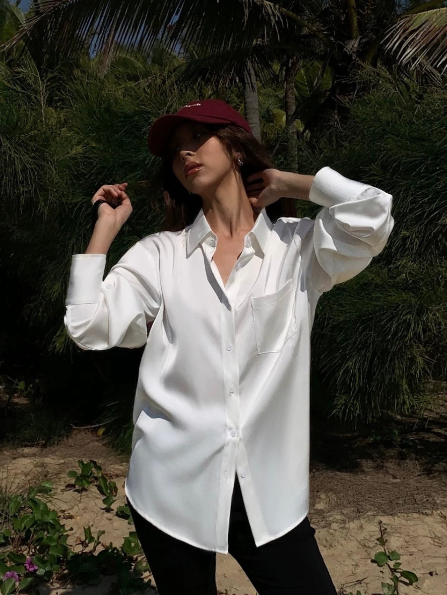 High-end Satin Long-Sleeved Loose Shirt