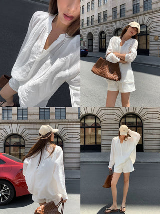 Old Money Style Linen Shirt&Shorts Set by painevida