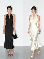 Silk French Style  Backless Sleeveless Dress