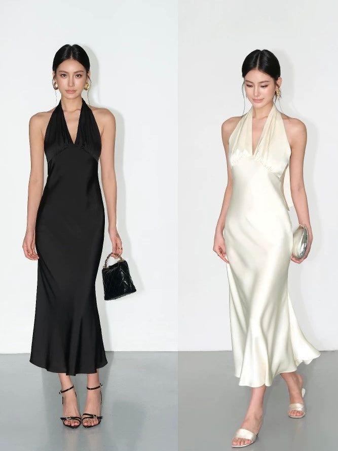 Silk French Style  Backless Sleeveless Dress