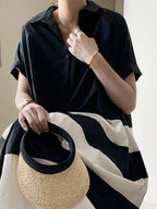 French Loose Black&white Oversize Shirt Dress - PAINEVIDA