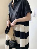 French Loose Black&white Oversize Shirt Dress - PAINEVIDA