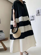 French Loose Black&white Oversize Shirt Dress - PAINEVIDA