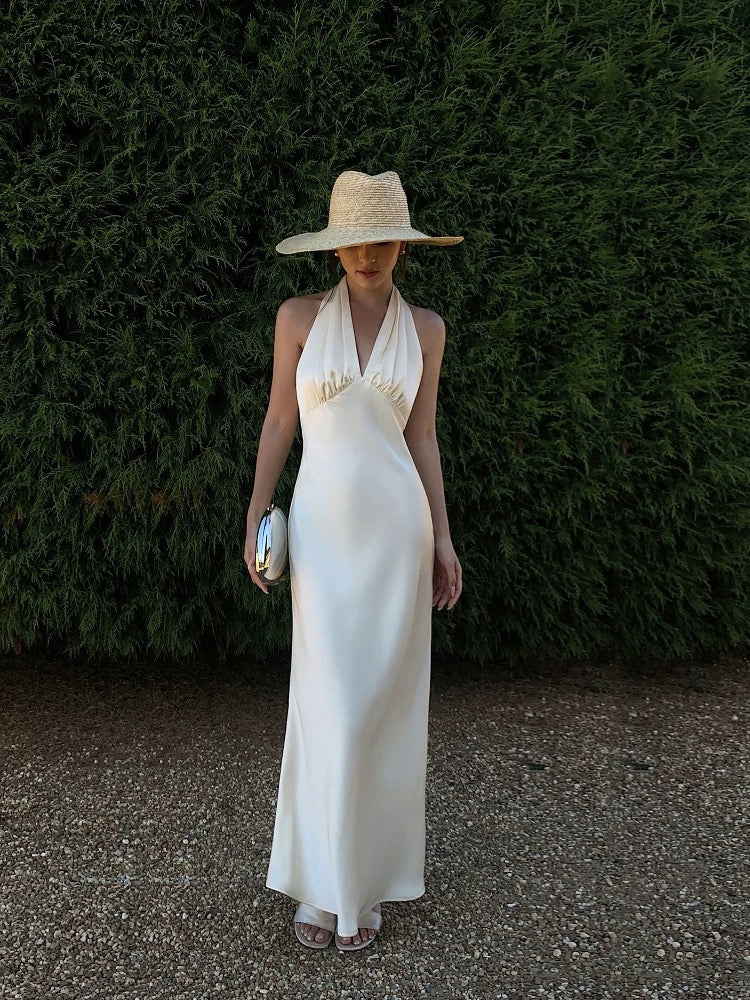 Silk French Style  Backless Sleeveless Dress