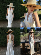 Silk French Style  Backless Sleeveless Dress