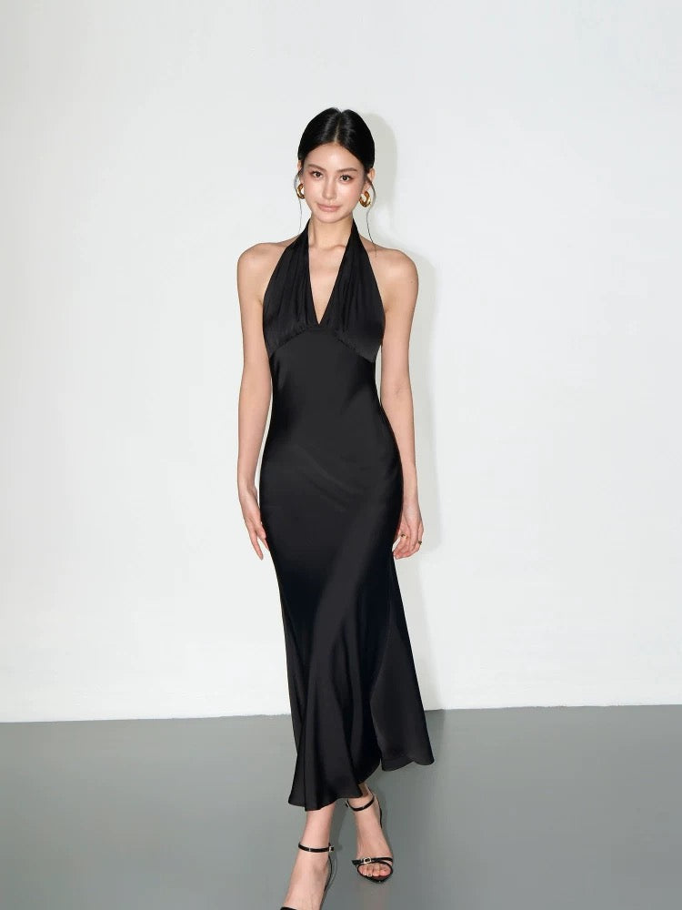 Silk French Style  Backless Sleeveless Dress