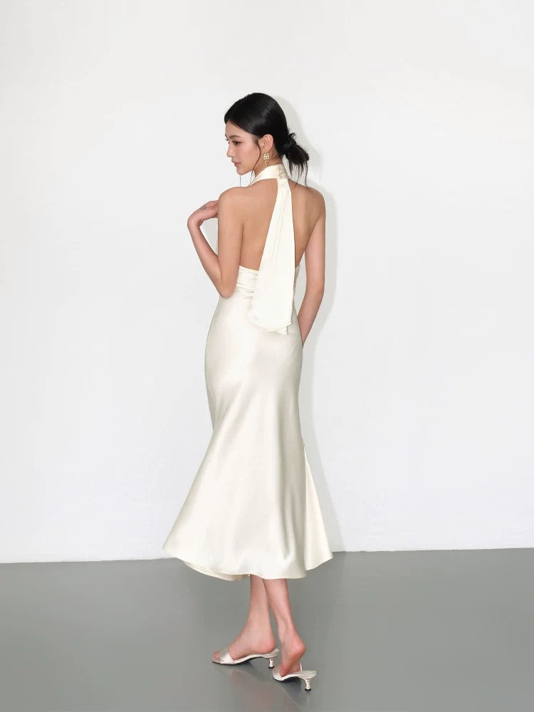 Silk French Style  Backless Sleeveless Dress
