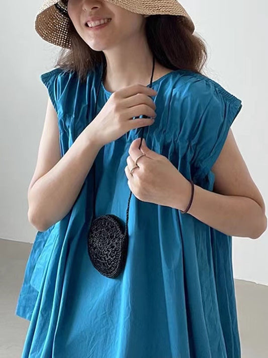 Drawstring Flying Sleeves A-line Blue Dress - PAINEVIDA