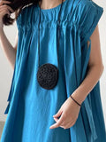 Drawstring Flying Sleeves A-line Blue Dress - PAINEVIDA