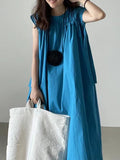 Drawstring Flying Sleeves A-line Blue Dress - PAINEVIDA