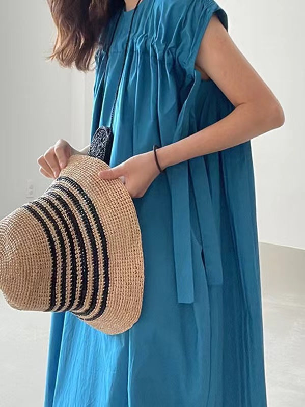 Drawstring Flying Sleeves A-line Blue Dress - PAINEVIDA