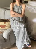 Loose Tie Open Back Striped Tank Dress - PAINEVIDA
