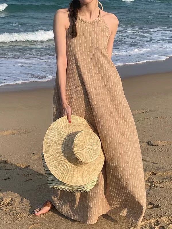 Loose Tie Open Back Striped Tank Dress - PAINEVIDA