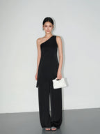 High-end Satin Off-shoulder Irregular Sleeveless Top Wide-leg Casual Pants Set