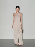 High-end Satin Off-shoulder Irregular Sleeveless Top Wide-leg Casual Pants Set