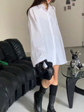 Lapel Single Breasted Back Slit Long Sleeve Shirt - PAINEVIDA