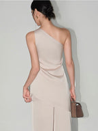 High-end Satin Off-shoulder Irregular Sleeveless Top Wide-leg Casual Pants Set