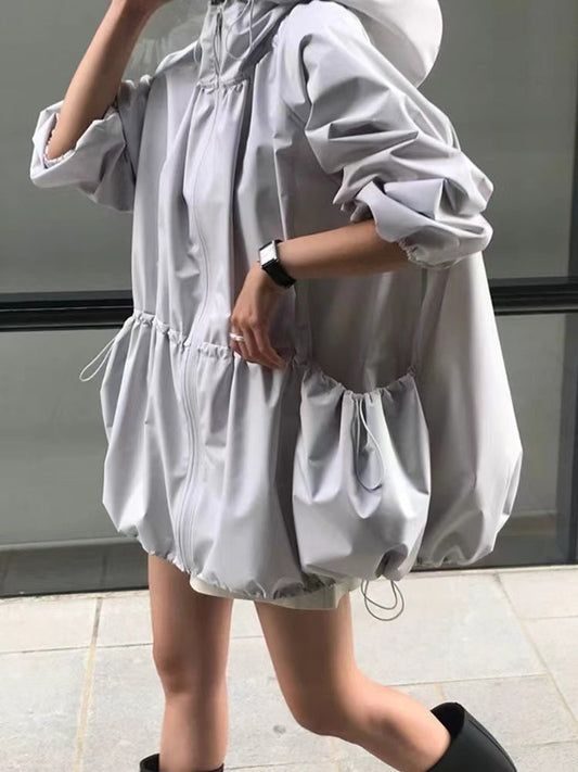 Zippered Large Pocket Hooded Trench Coat - PAINEVIDA