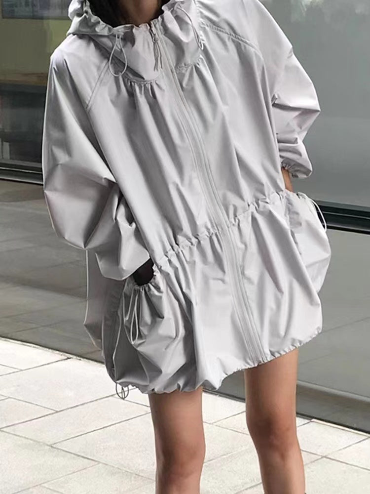 Zippered Large Pocket Hooded Trench Coat - PAINEVIDA