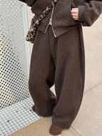 Fur-Collar Sweatshirt Jacket and Wide-Leg Pants Set - Luxe Casual Ensemble