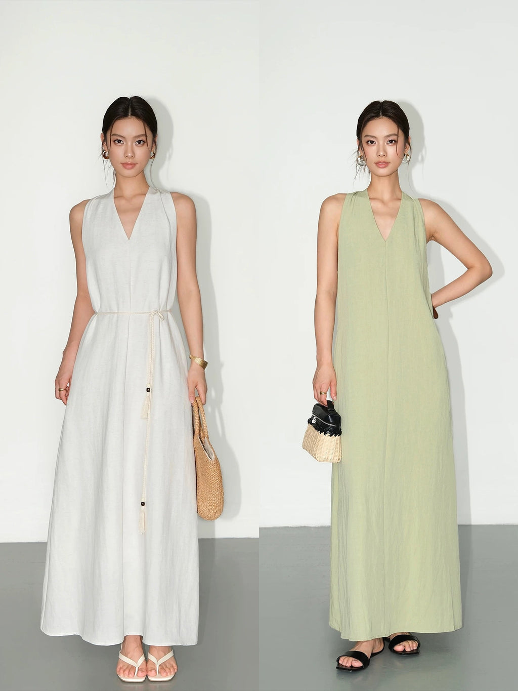 Halter V-Neck Elegant Linen Sleeveless Dress