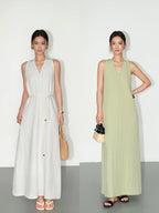 Halter V-Neck Elegant Linen Sleeveless Dress