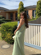 Halter V-Neck Elegant Linen Sleeveless Dress