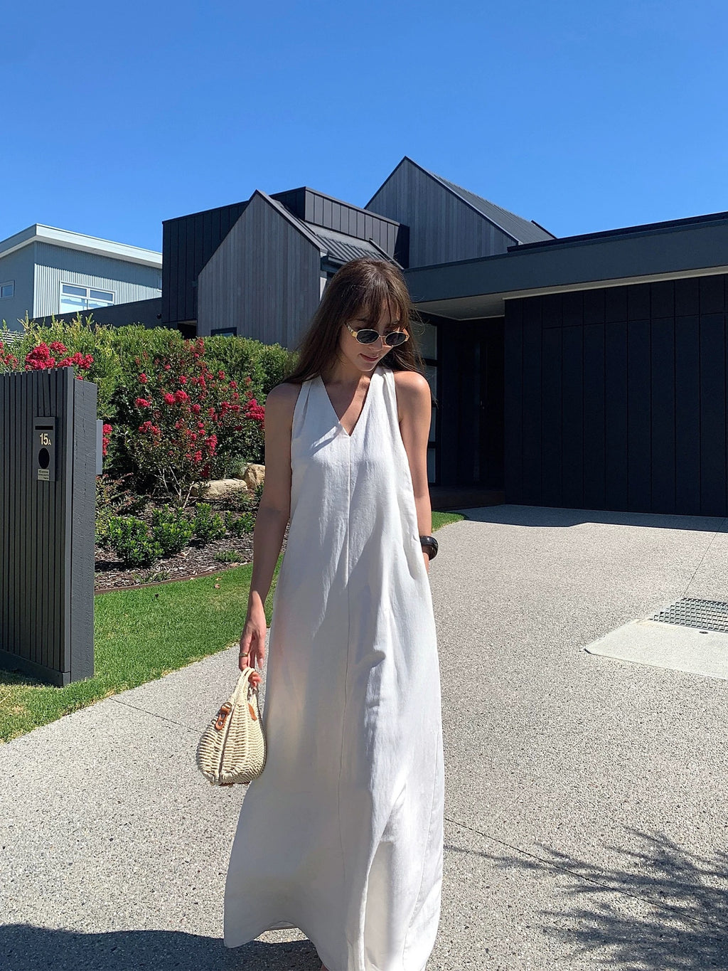 Halter V-Neck Elegant Linen Sleeveless Dress