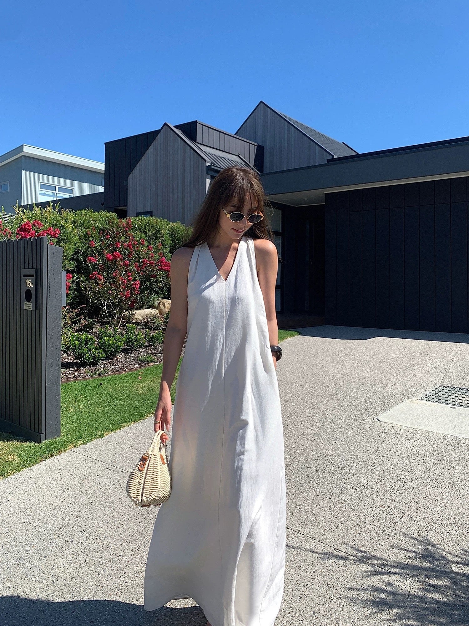 Halter V-Neck Elegant Linen Sleeveless Dress