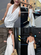 Old Money V-Neck Halter Sleeveless Jumpsuit