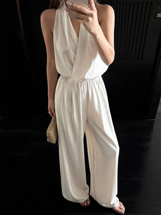 Old Money V-Neck Halter Sleeveless Jumpsuit by painevida