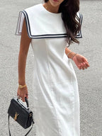 Retro Contrast Navy Collar Chic Dress