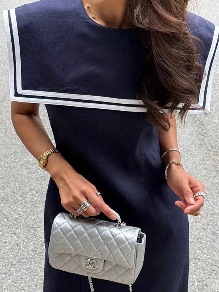Retro Contrast Navy Collar Chic Dress