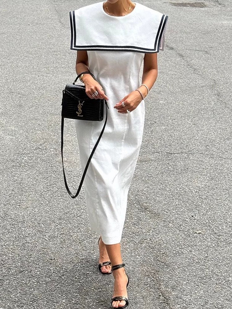 Retro Contrast Navy Collar Chic Dress
