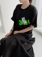 Retro Round Neck Letter Print Short Sleeve Dress