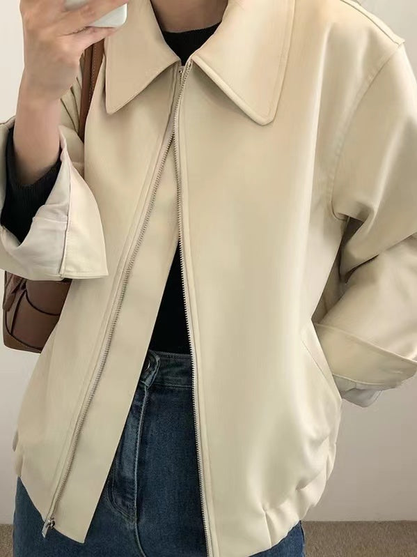 Lapel Zipper Loose Leather Biker Jacket - PAINEVIDA