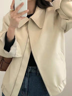 Lapel Zipper Loose Leather Biker Jacket - PAINEVIDA