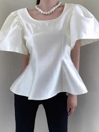 PuffSleeve Waist Solid Color Top by painevida