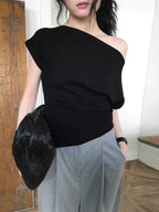 Pleated Off-Shoulder Irregular Versatile Top