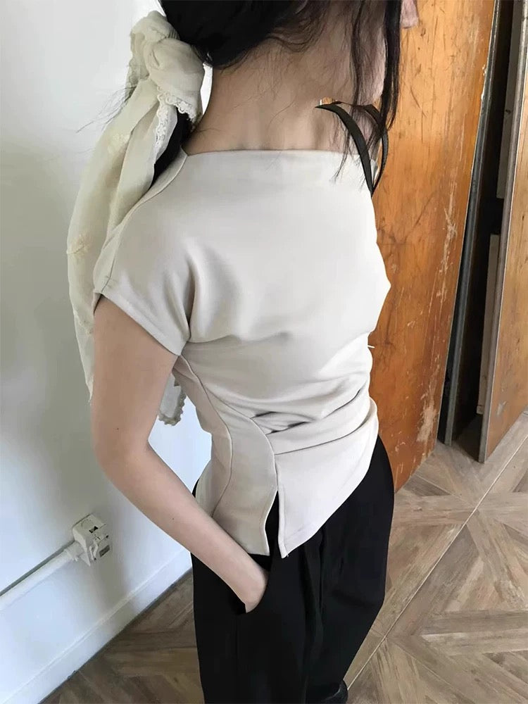 Pleated Off-Shoulder Irregular Versatile Top