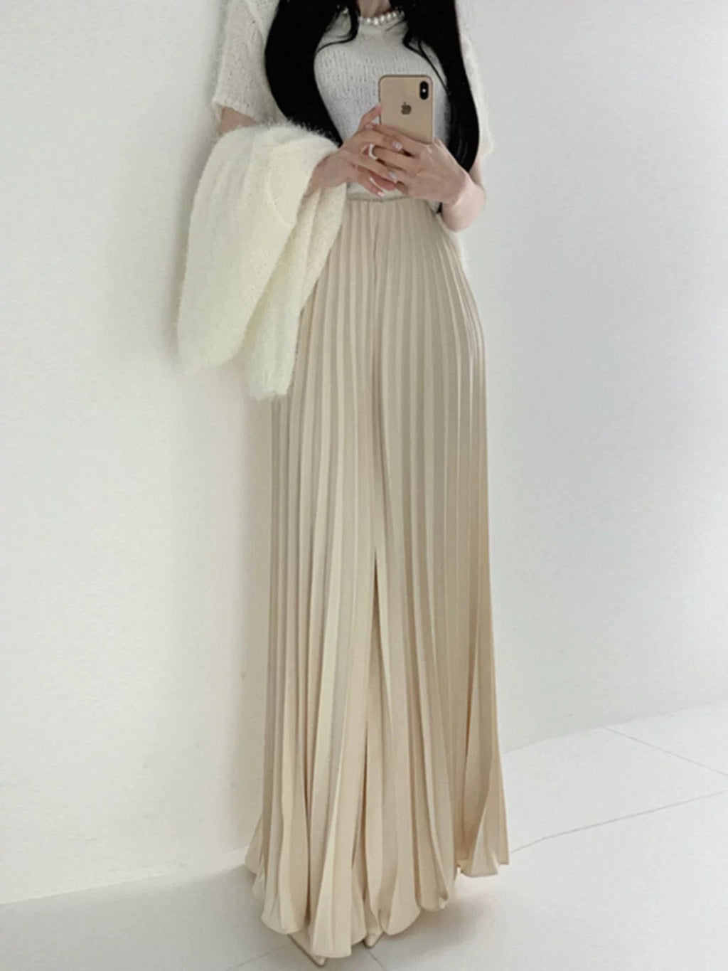 High Waist Slim White Pleated Casual Pants by painevida