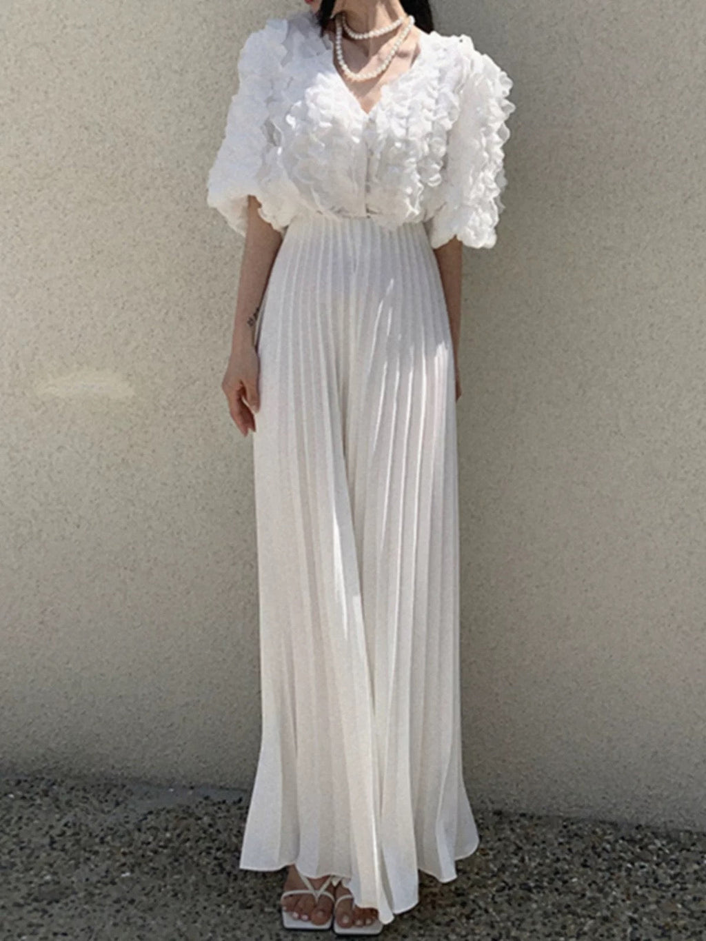 High Waist Slim White Pleated Casual Pants by painevida