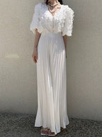 High Waist Slim White Pleated Casual Pants by painevida