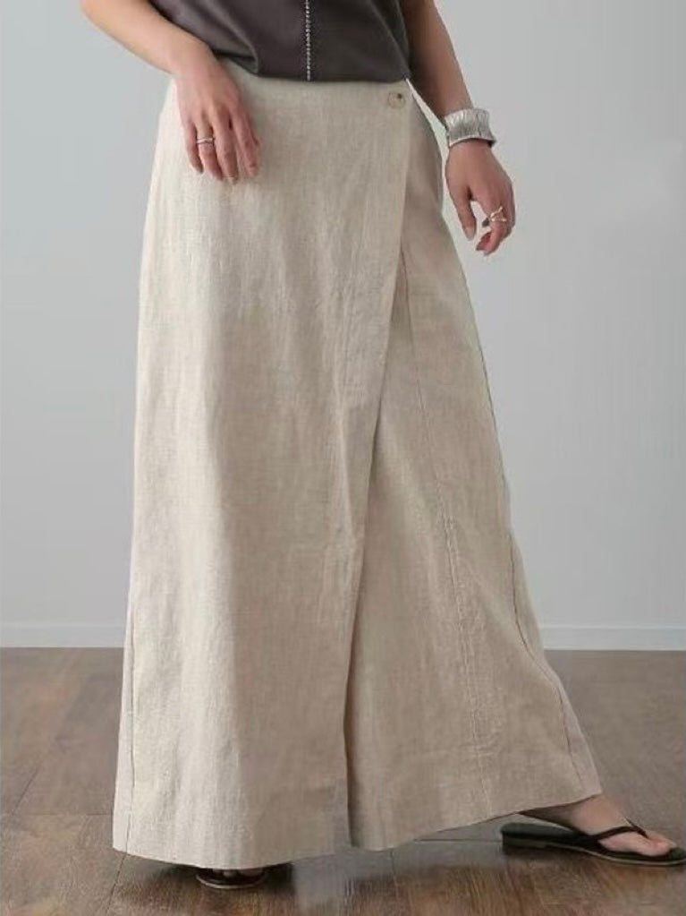 Loose Cotton And Linen Wide-Leg Trousers