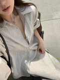 Cozy Linen Lapel Long-Sleeved Shirt&Skirt 2 Set