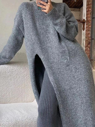 Side Slit Loose Long Knitted Sweater Dress