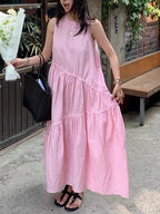 Round Neck Loose Stitching Irregular Vest Dress