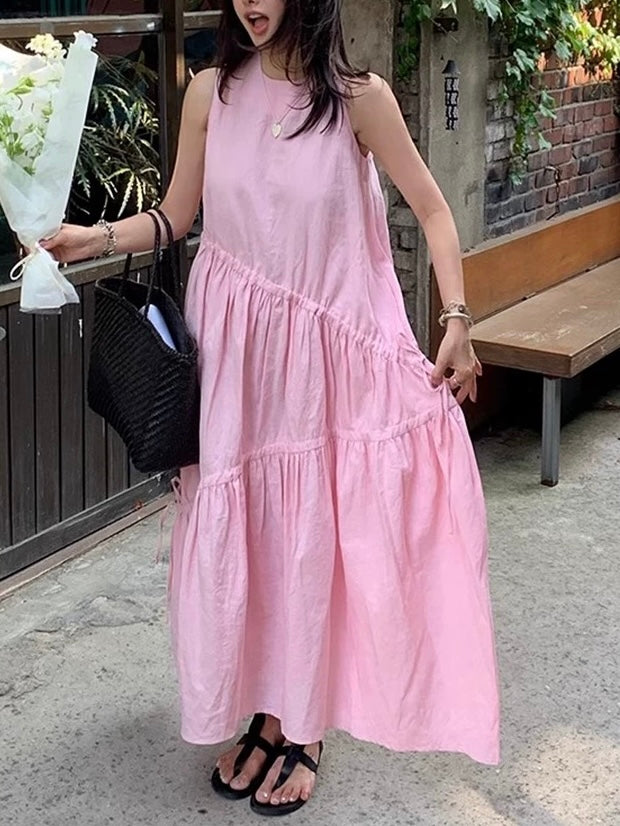 Round Neck Loose Stitching Irregular Vest Dress