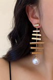 Hollow Round Tube Stitching Layered Pearl Earrings